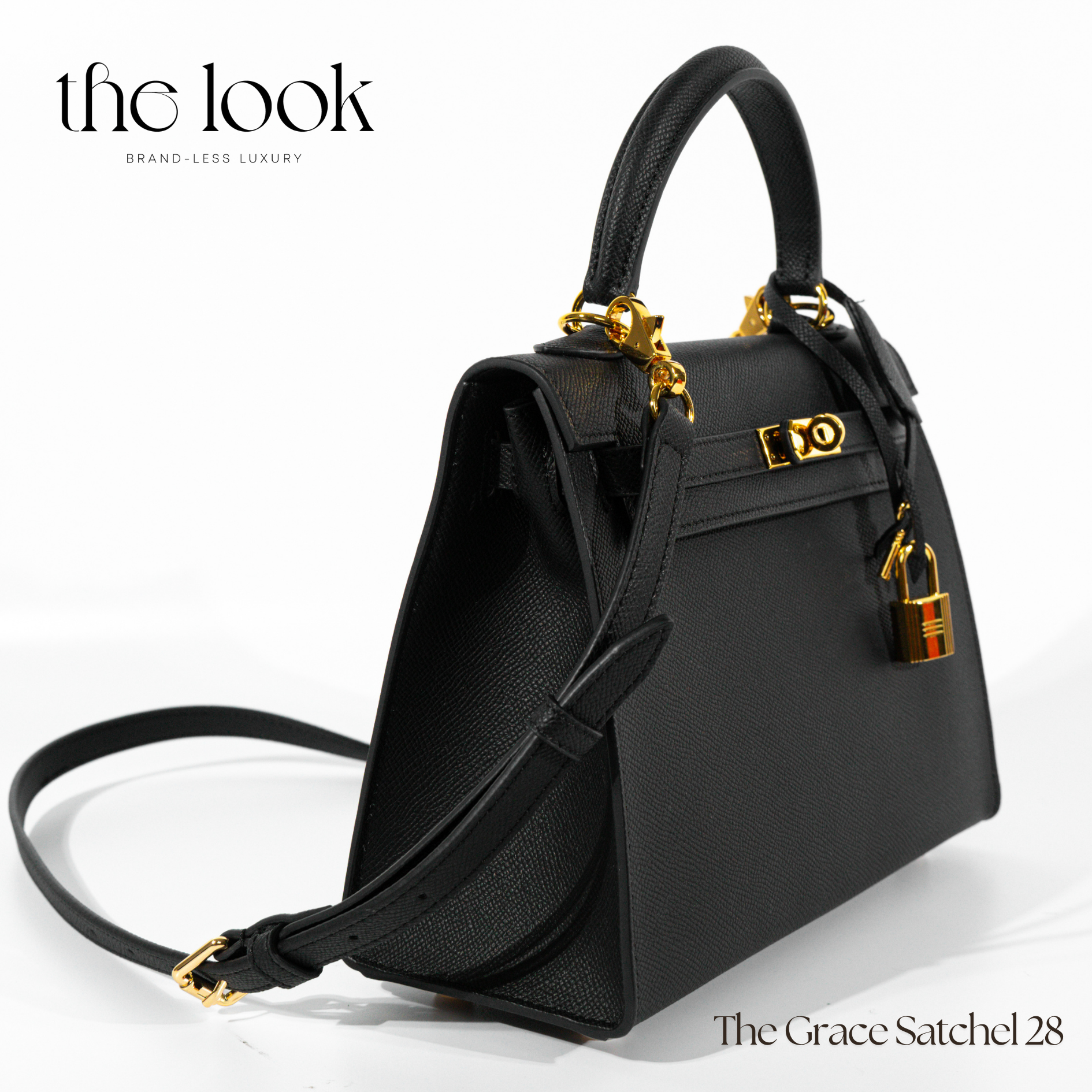 The Grace 28 Satchel Epsom Leather in Noir GHW by The Look