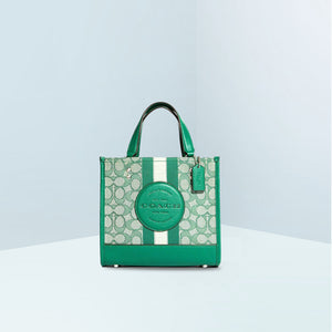 Dempsey Tote 22 In Signature Jacquard With Stripe And Patch Satchel Bag